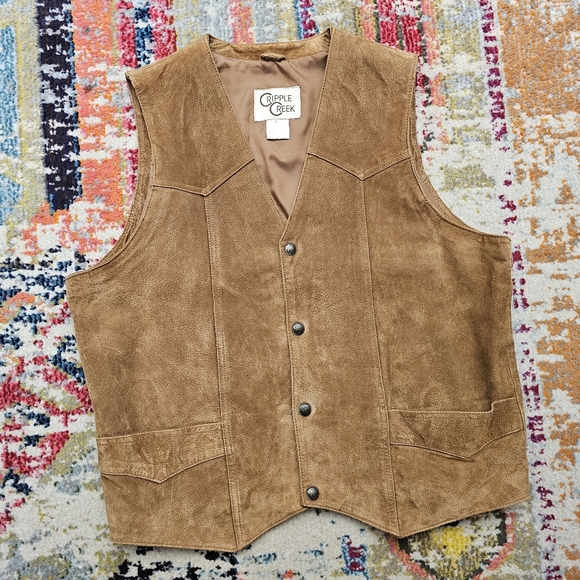 CRIPPLE CREEK Men's Size XL Western Brown Suede Leather Vest Snap Metal Button - Picture 2 of 11
